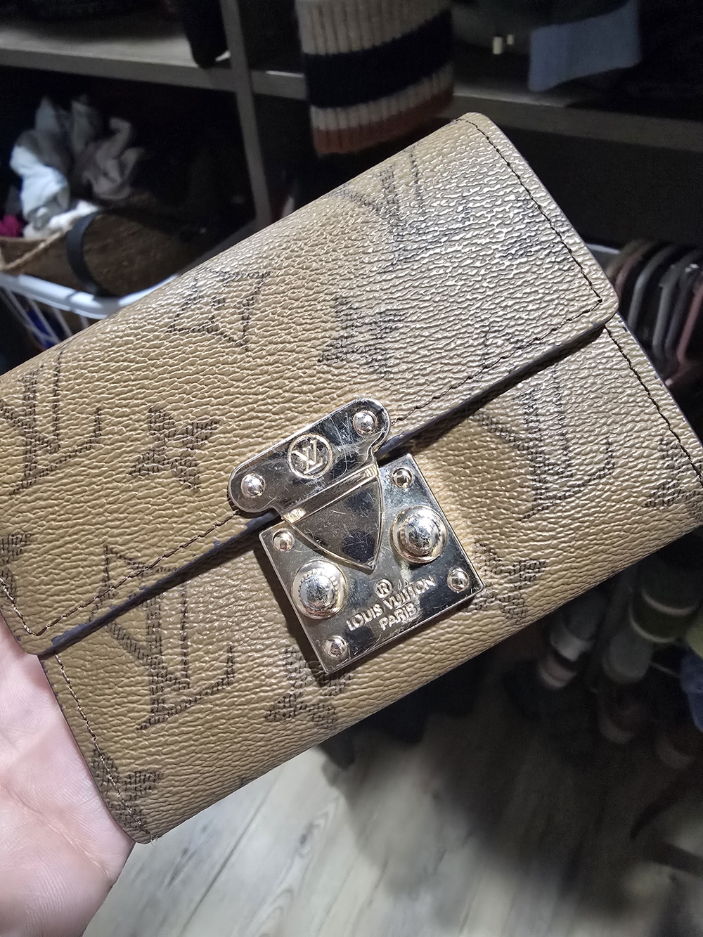 Tan and Brown Monogram Compact Wallet